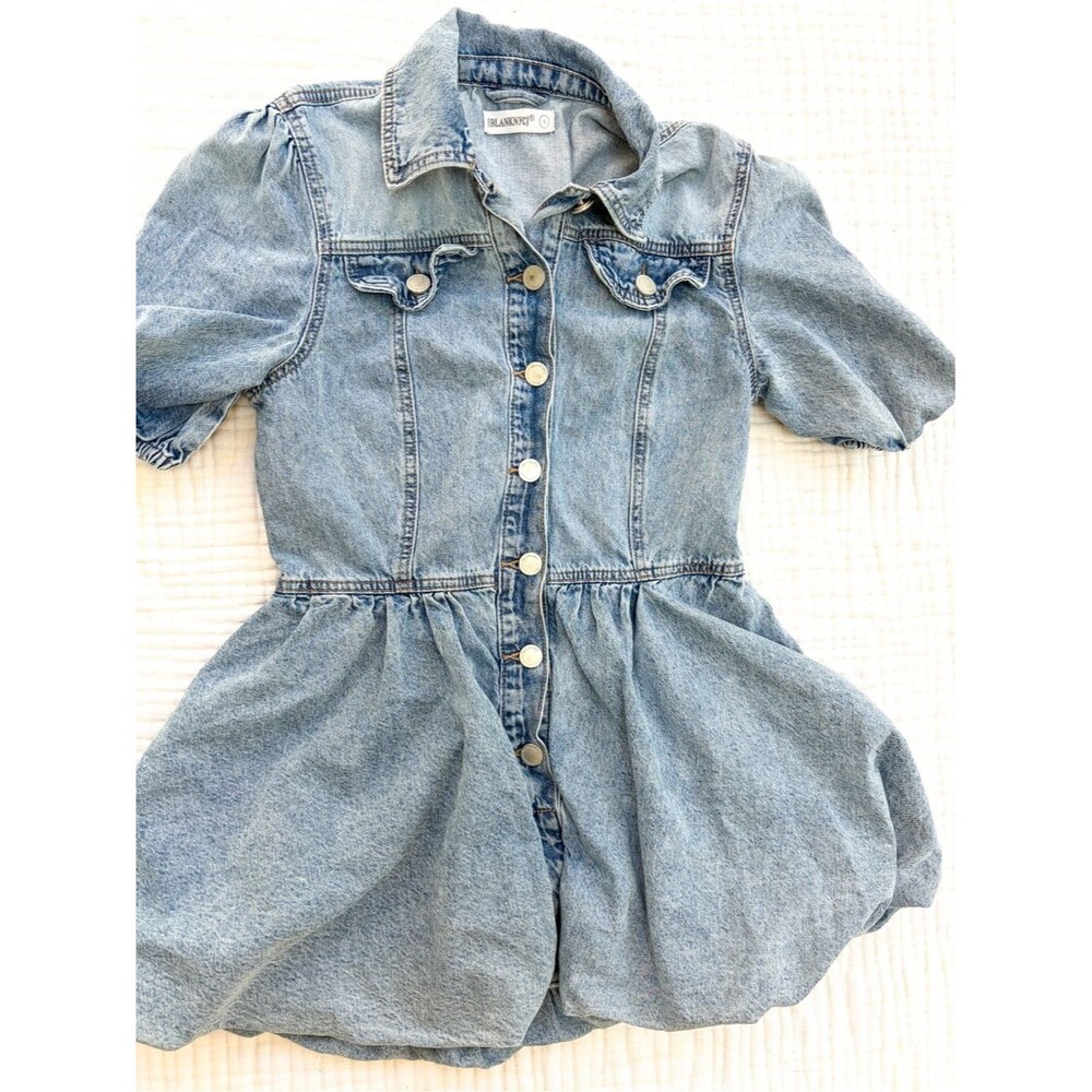 Blank NYC Denim Bubble Hem Mini Dress Puff Sleeve Y2K Coquette Small